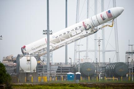 Antares Rocket Raised at Launch Pad
