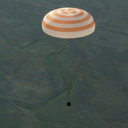 The Soyuz TMA-15M spacecraft is seen as it lands with Expedition 43 commander Terry Virts of NASA, cosmonaut Anton Shkaplerov of the Russian Federal Space Agency (Roscosmos), and Italian astronaut Samantha Cristoforetti from European Space Agency (ESA) near the town of Zhezkazgan, Kazakhstan on Thursday, June 11, 2015. Virts, Shkaplerov, and Cristoforetti are returning after more than six months onboard the International Space Station where they served as members of the Expedition 42 and 43 crews. Photo Credit: (NASA/Bill Ingalls)