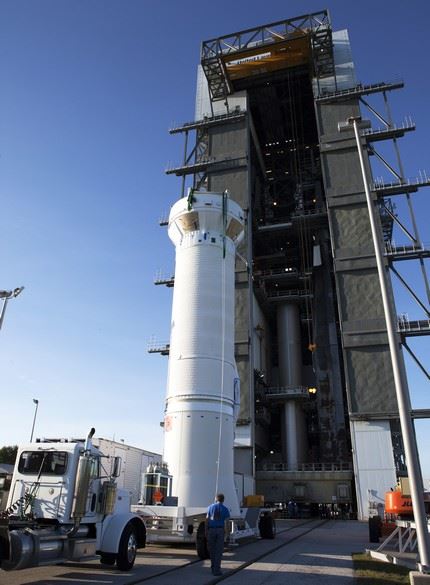 ULA's Atlas V Centaur stage arrival, and lift & mate at the VIF, Pad 41.