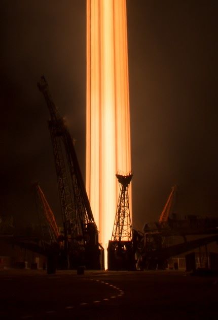 In this long exposure photograph, the Soyuz MS-03 spacecraft is seen launching from the Baikonur Cosmodrome with Expedition 50 crewmembers NASA astronaut Peggy Whitson, Russian cosmonaut Oleg Novitskiy of Roscosmos, and ESA astronaut Thomas Pesquet from the Baikonur Cosmodrome in Kazakhstan, Friday, Nov. 18, 2016, (Kazakh time) (Nov 17 Eastern time). Whitson, Novitskiy, and Pesquet will spend approximately six months on the orbital complex. Photo Credit: (NASA/Bill Ingalls)